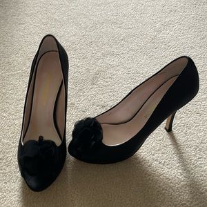 Caparros Black Satin Open-Toe High Heels